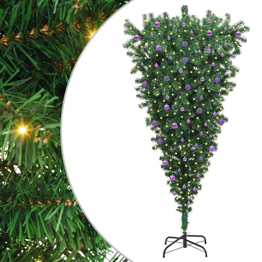 Arbre de Noël artificiel pré-éclairé à l'envers avec ensemble de boules - 2