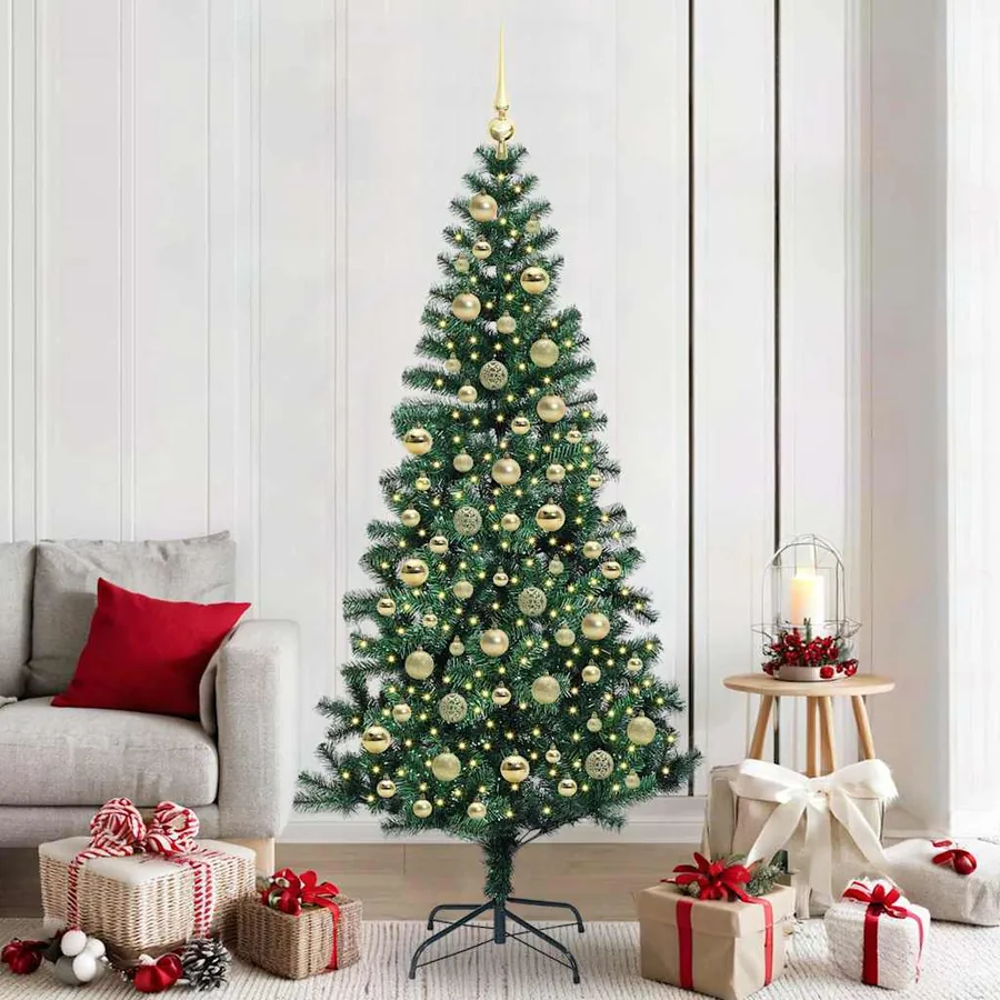 Sapin de Noël artificiel pré-éclairé Vert 210 cm PVC et métal