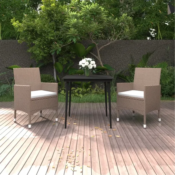 Ensemble à manger de jardin coussins 3 pcs Résine tressée Verre