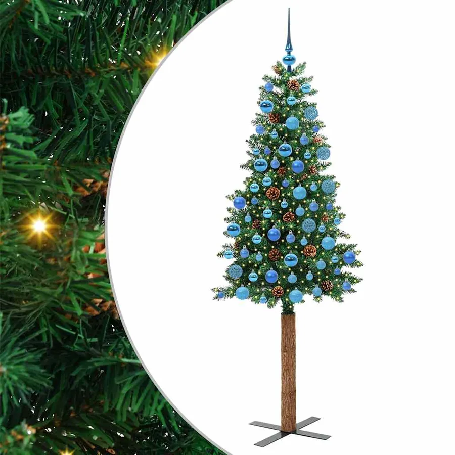 Sapin de Noël mince Vert 180 cm PVC et bois de pin massif - 2