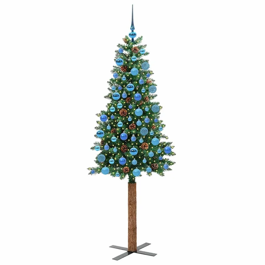 Sapin de Noël mince Vert 180 cm PVC et bois de pin massif - 3