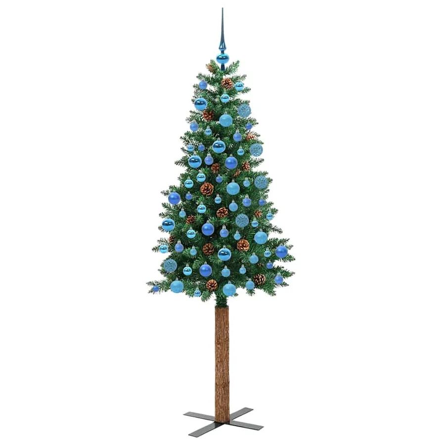 Sapin de Noël mince Vert 180 cm PVC et bois de pin massif - 4