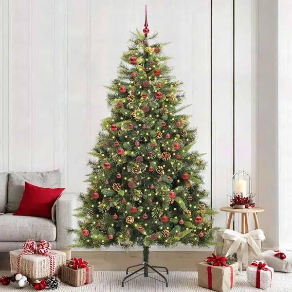 Sapin de Noël artificiel avec branches pliables et cônes 240 cm