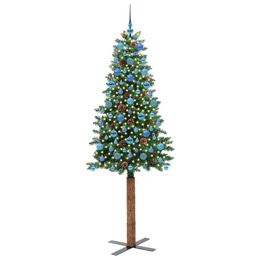 Sapin de Noël mince Vert 210 cm PVC et bois de pin massif - 3