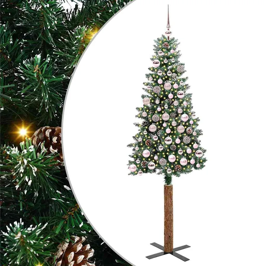 Sapin de Noël mince Vert 180 cm PVC et bois de pin massif