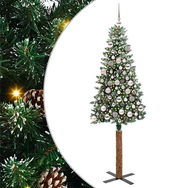 Sapin de Noël mince Vert 180 cm PVC et bois de pin massif