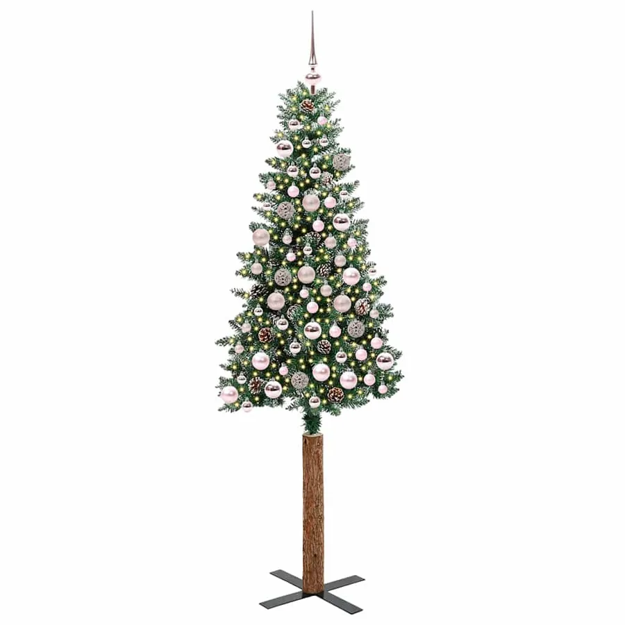 Sapin de Noël mince Vert 180 cm PVC et bois de pin massif - 2