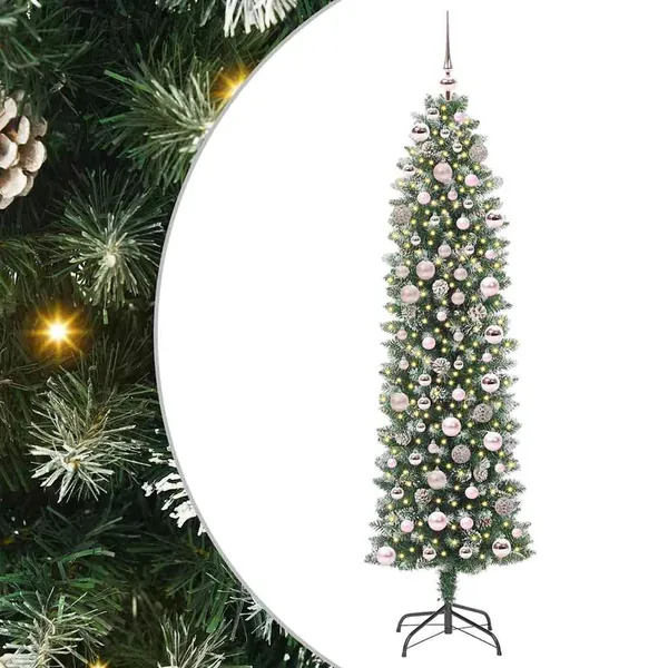 Arbre de Noël artificiel slim avec 300 LED Vert et blanc 180 cm