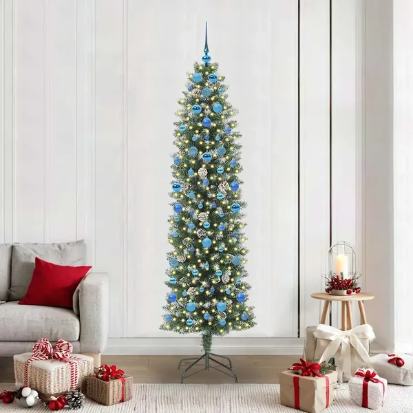 Arbre de Noël artificiel slim avec 300 LED Vert et blanc 210 cm
