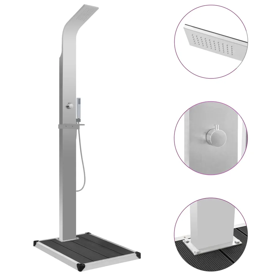 Douche d'extérieur avec receveur de douche WPC Acier inoxydable