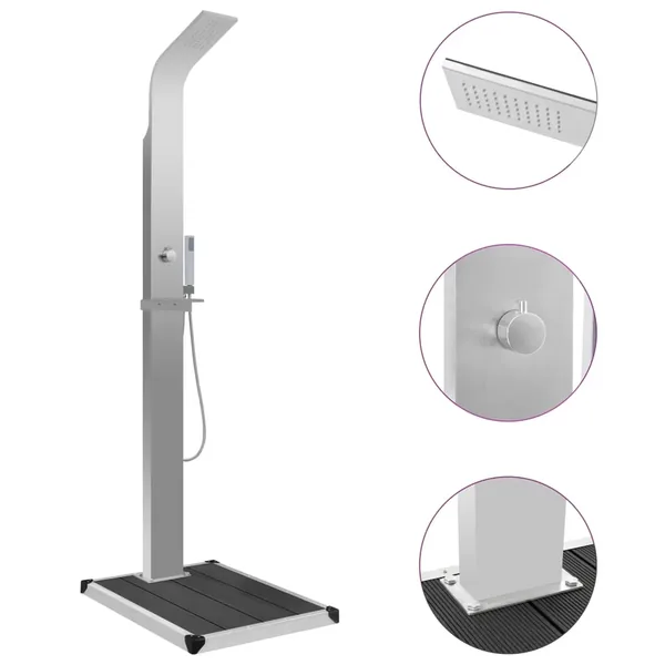 Douche d'extérieur avec receveur de douche WPC Acier inoxydable