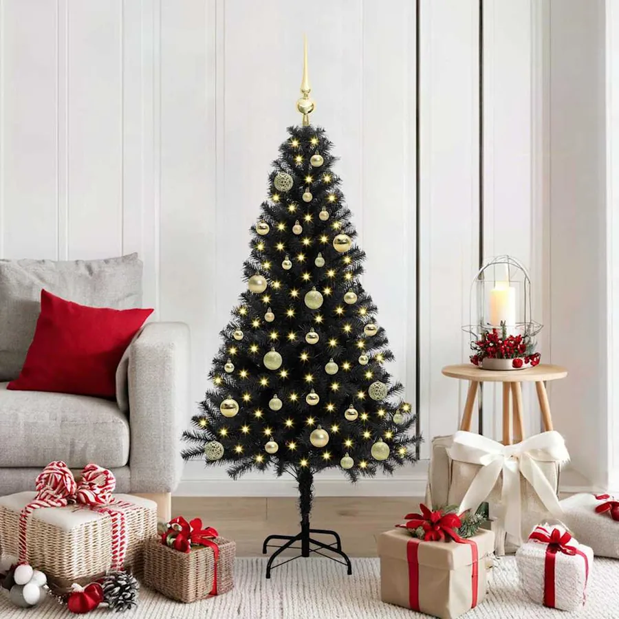 Sapin de Noël avec 150 LED avec support Noir 150 cm PVC