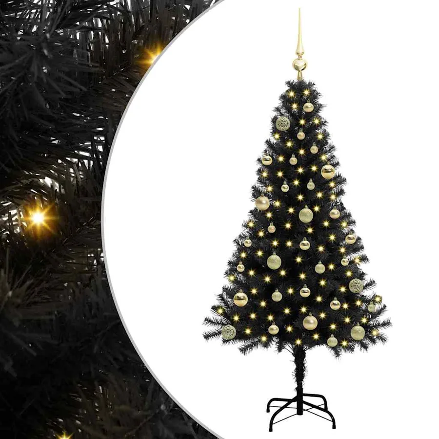 Sapin de Noël avec 150 LED avec support Noir 150 cm PVC - 2