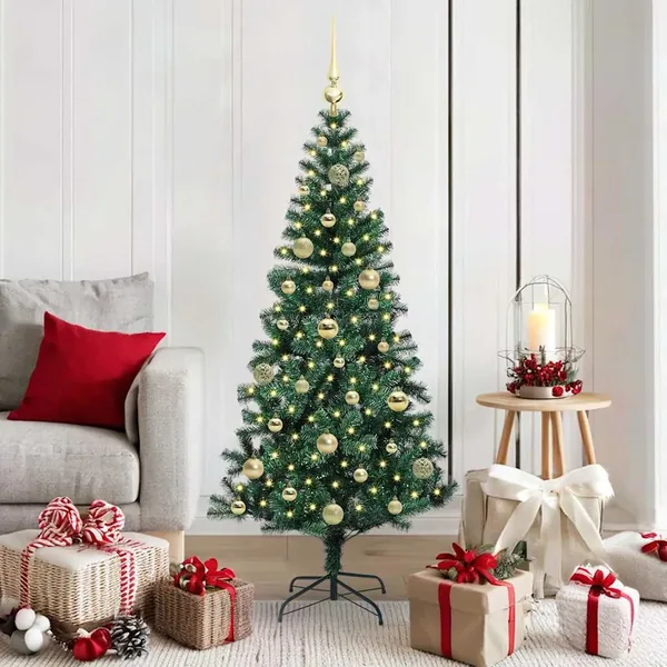 Sapin de Noël artificiel pré-éclairé Vert 150 cm PVC et métal