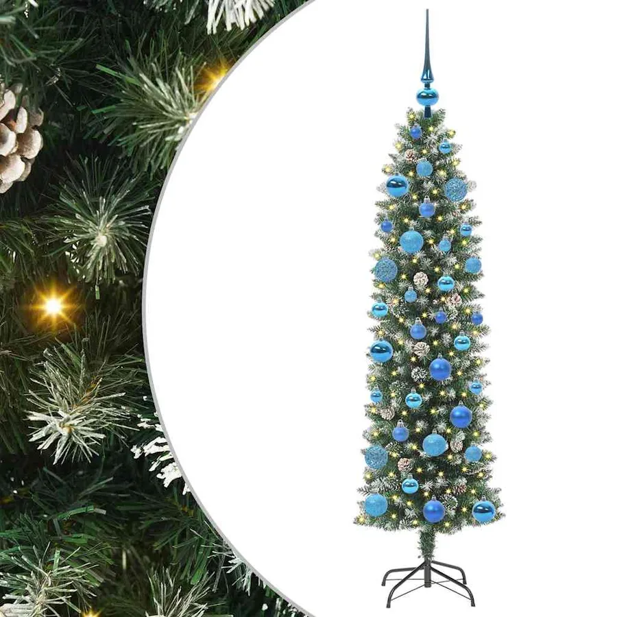 Arbre de Noël artificiel slim avec 150 LED Vert et blanc 150 cm - 2