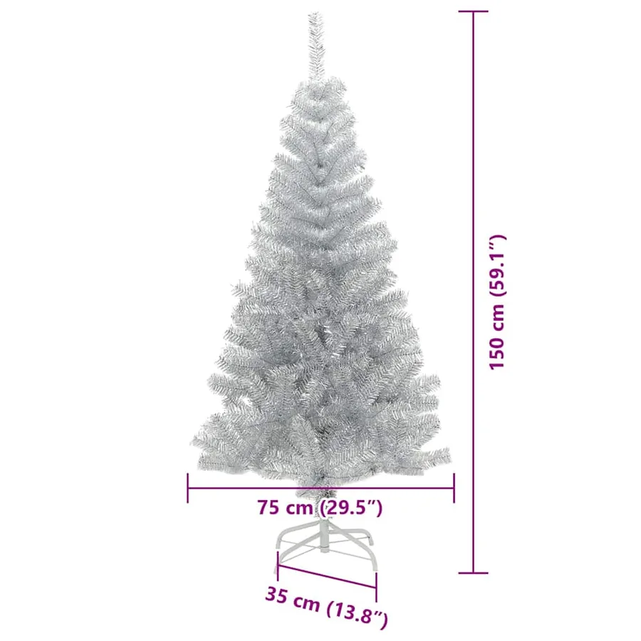 Sapin de Noël avec 150 LED avec support Argent 150 cm PET - 15