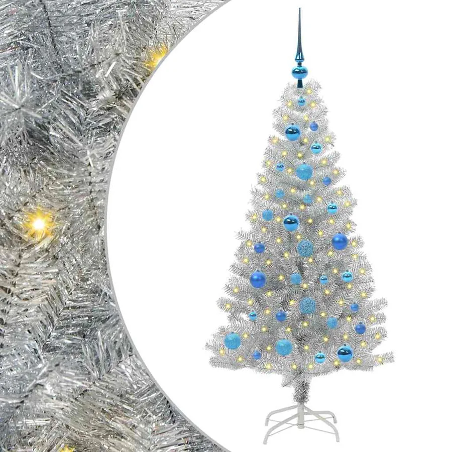 Sapin de Noël avec 150 LED avec support Argent 150 cm PET - 2