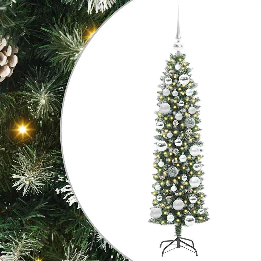 Arbre de Noël artificiel slim avec 150 LED Vert et blanc 120 cm - 2