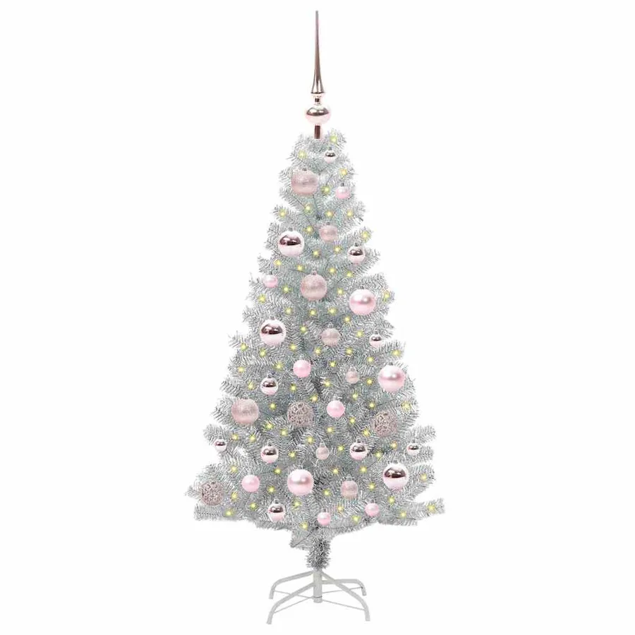 Sapin de Noël avec 150 LED avec support Argent 120 cm PET - 3