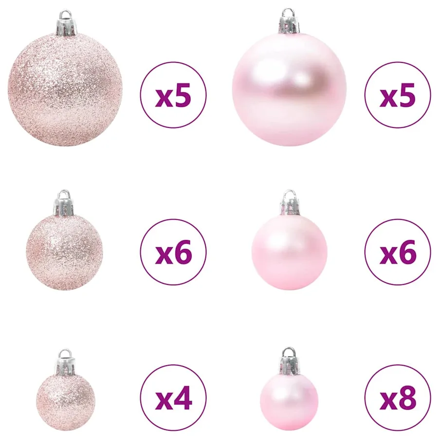 Ensemble de Boules de Noël avec 150 LED 61 pcs Rose Plastique - 4