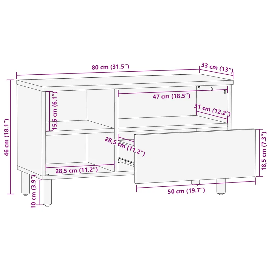 Meuble TV avec tiroir Finition Lavage Blanc 80 x 33 x 46 cm - 12