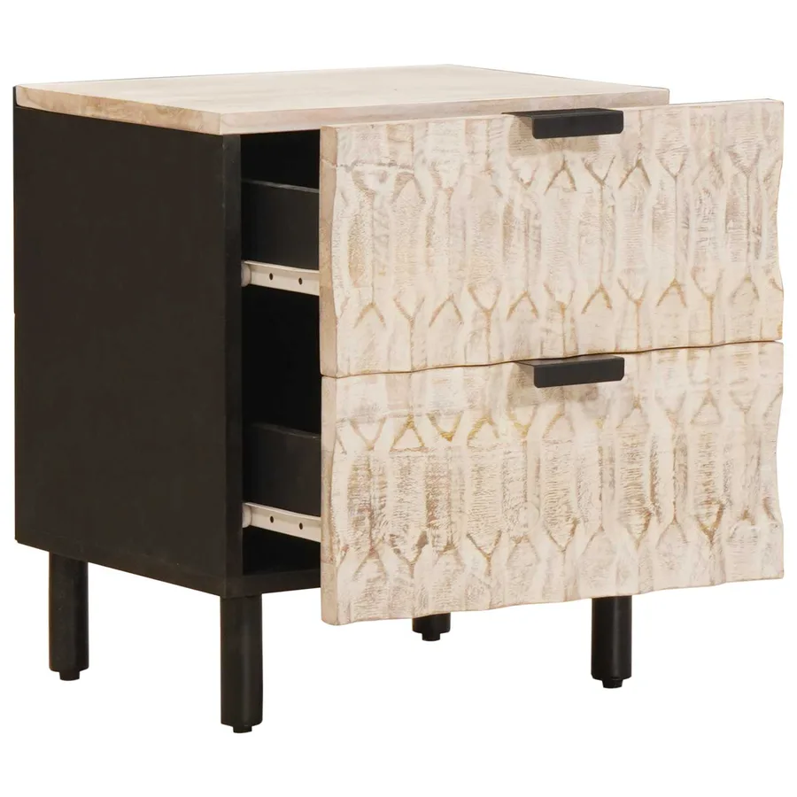 Cabinet de chevet Blanc 40 x 33 x 46 cm Bois de mangue massif - 2