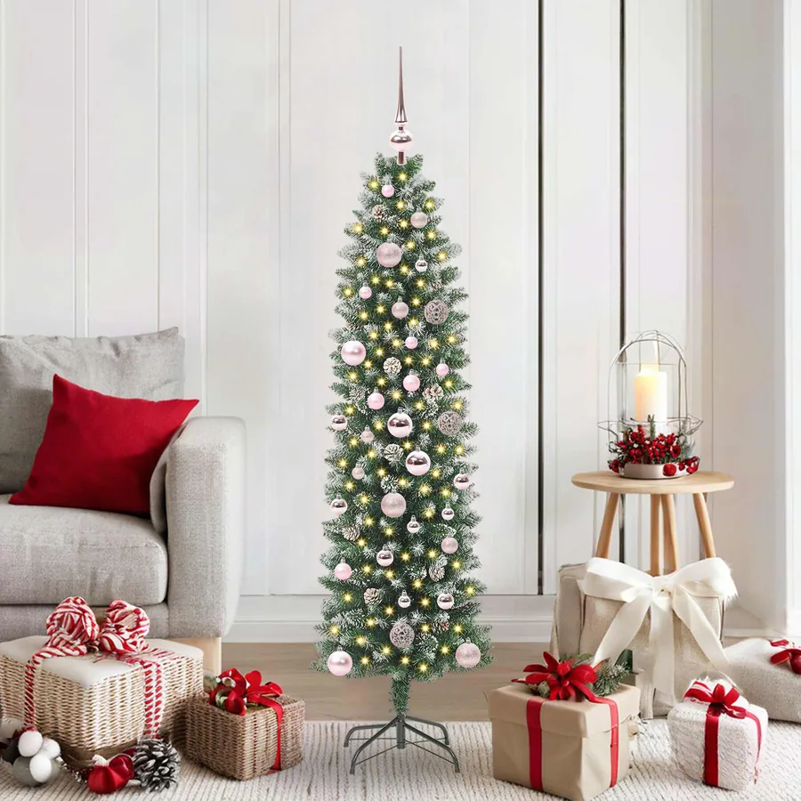Arbre de Noël artificiel slim avec 150 LED Vert et blanc 150 cm
