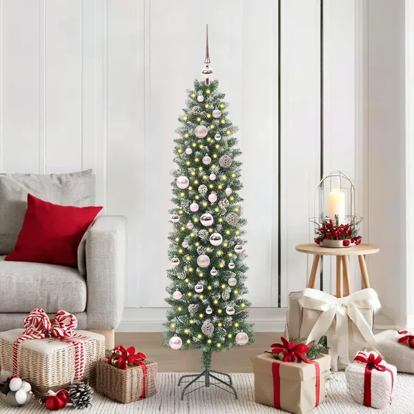 Arbre de Noël artificiel slim avec 150 LED Vert et blanc 150 cm