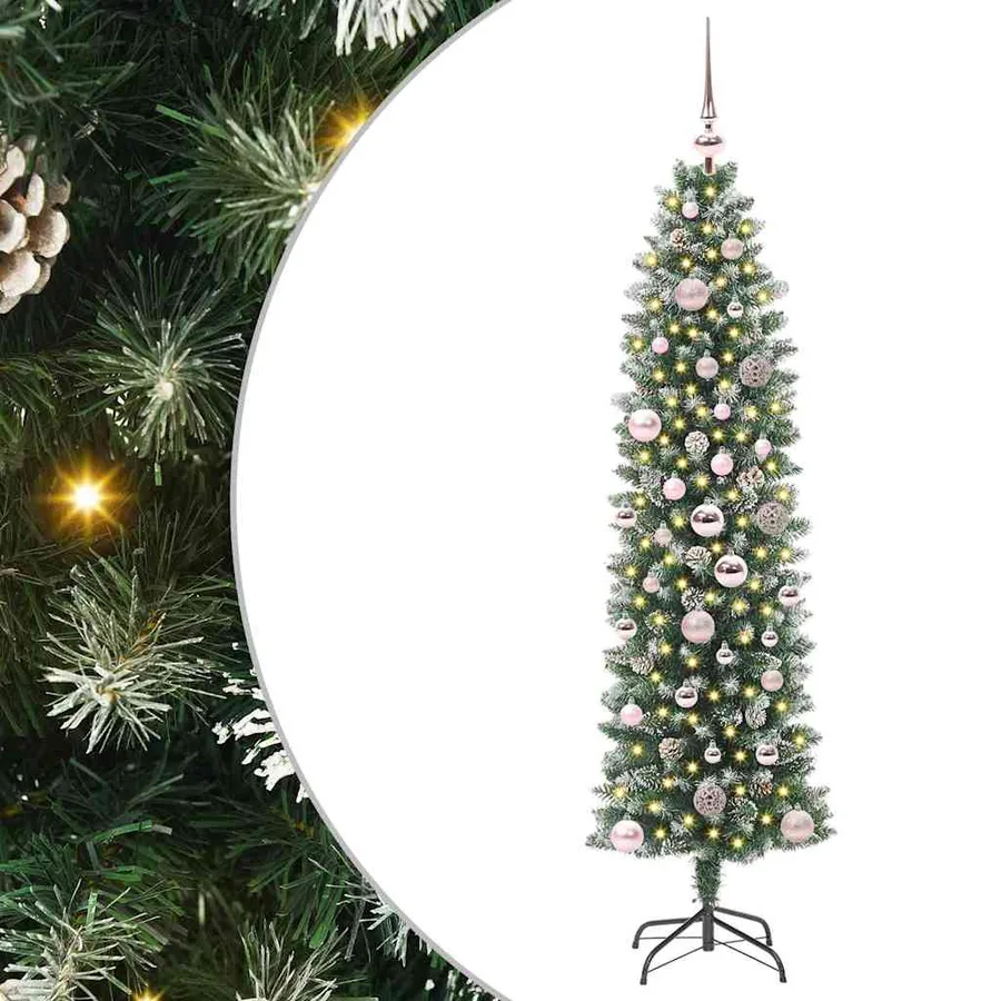 Arbre de Noël artificiel slim avec 150 LED Vert et blanc 150 cm - 2