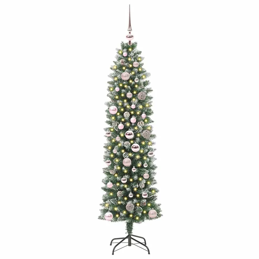 Arbre de Noël artificiel slim avec 150 LED Vert et blanc 150 cm - 3
