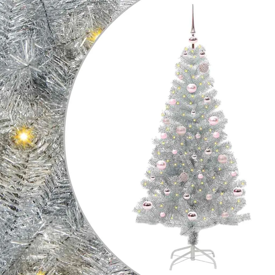 Sapin de Noël avec 150 LED avec support Argent 150 cm PET