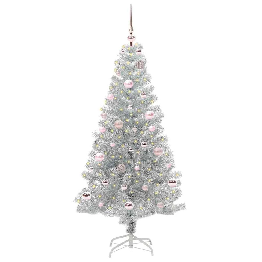Sapin de Noël avec 150 LED avec support Argent 150 cm PET - 2