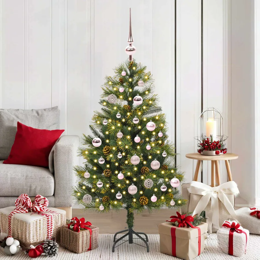 Sapin de Noël artificiel avec branches pliables et cônes 150 cm