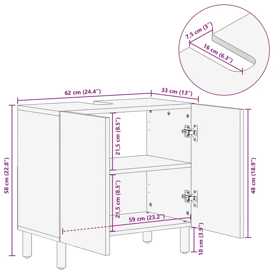 Meuble sous Lavabo de Salle de Bain Blanc 62 x 33 x 58 cm - 12