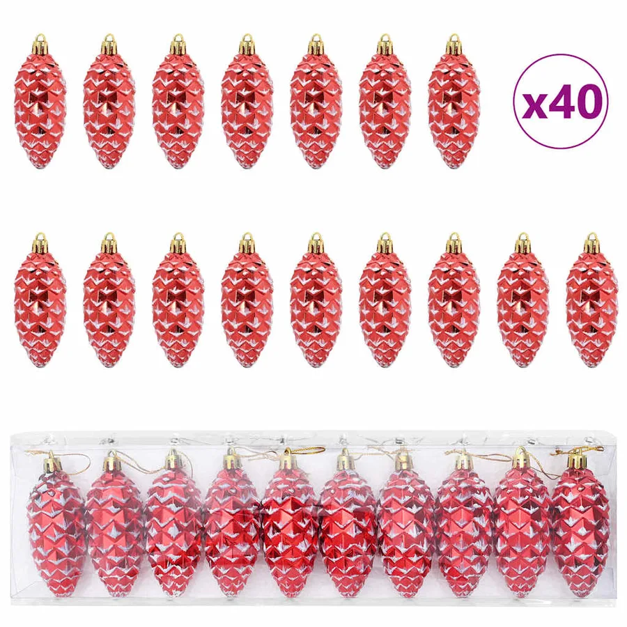 Boule de Pomme de Pin de Noël 40 pcs Rouge Plastique - 2