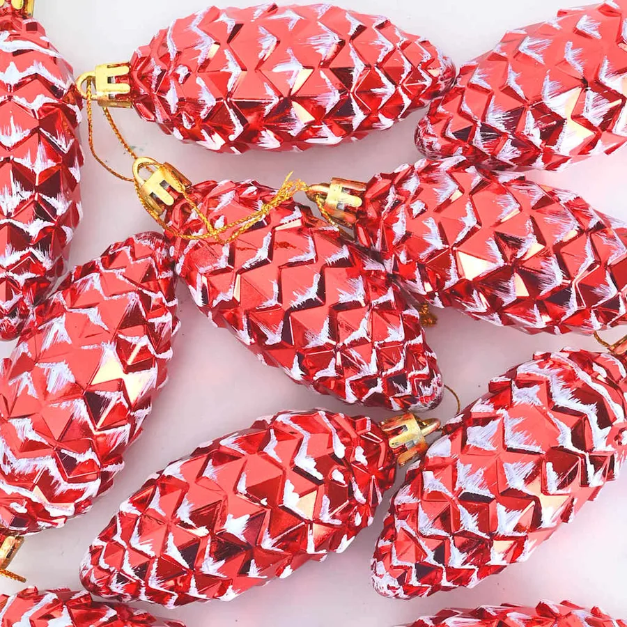 Boule de Pomme de Pin de Noël 40 pcs Rouge Plastique - 5