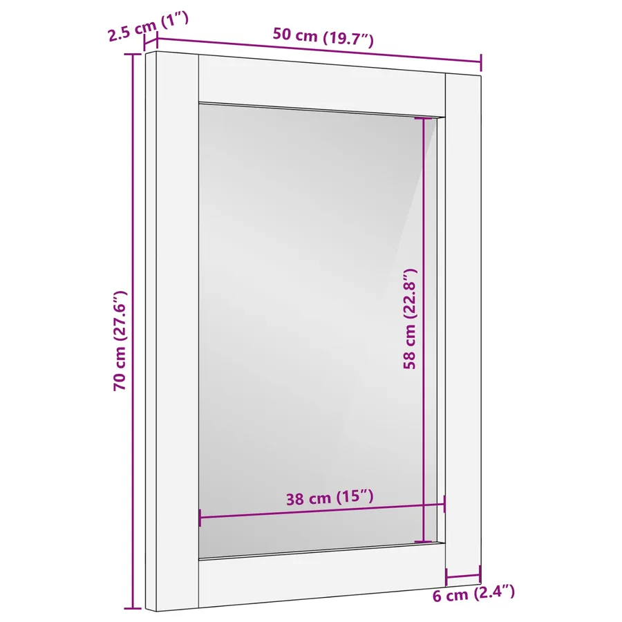Miroir de salle de bain Finition Lavage Blanc 50 x 70 x 2,5 cm - 9