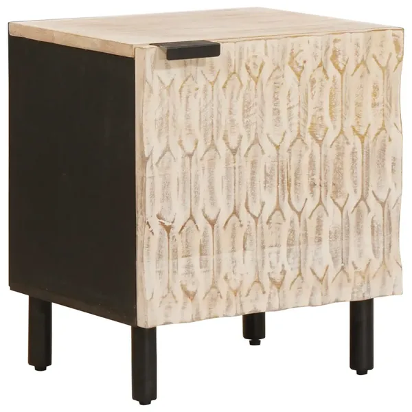 Cabinet de chevet Blanc 40 x 33 x 46 cm Bois de mangue massif