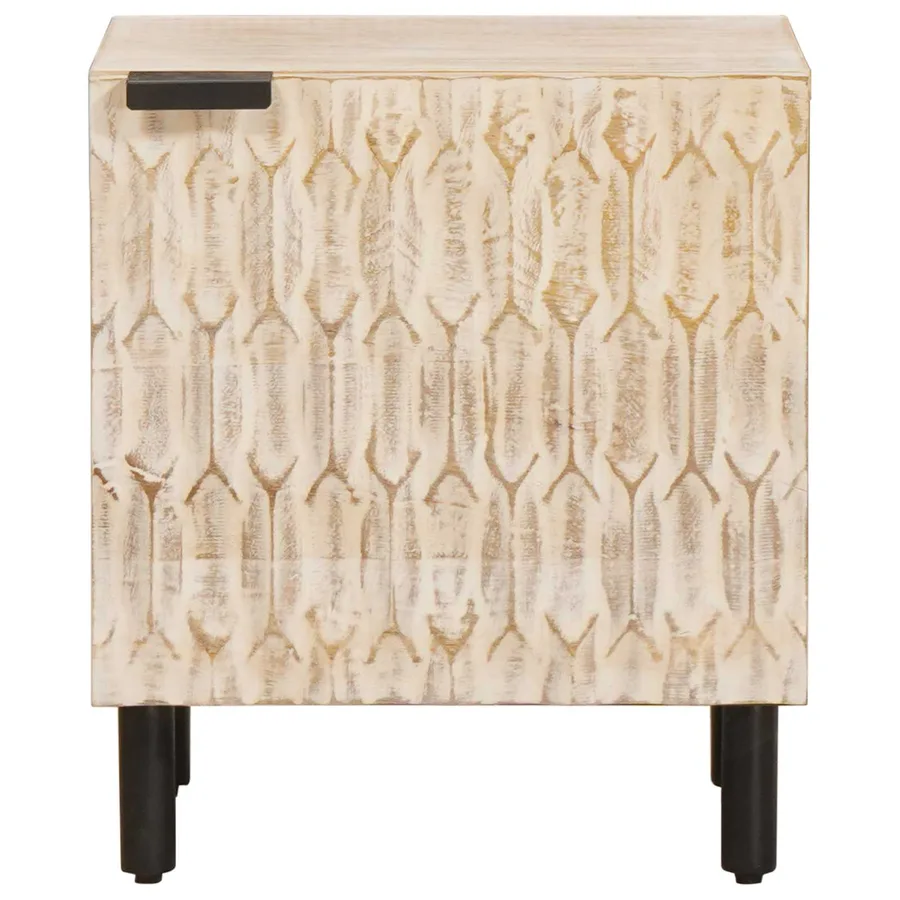 Cabinet de chevet Blanc 40 x 33 x 46 cm Bois de mangue massif - 3