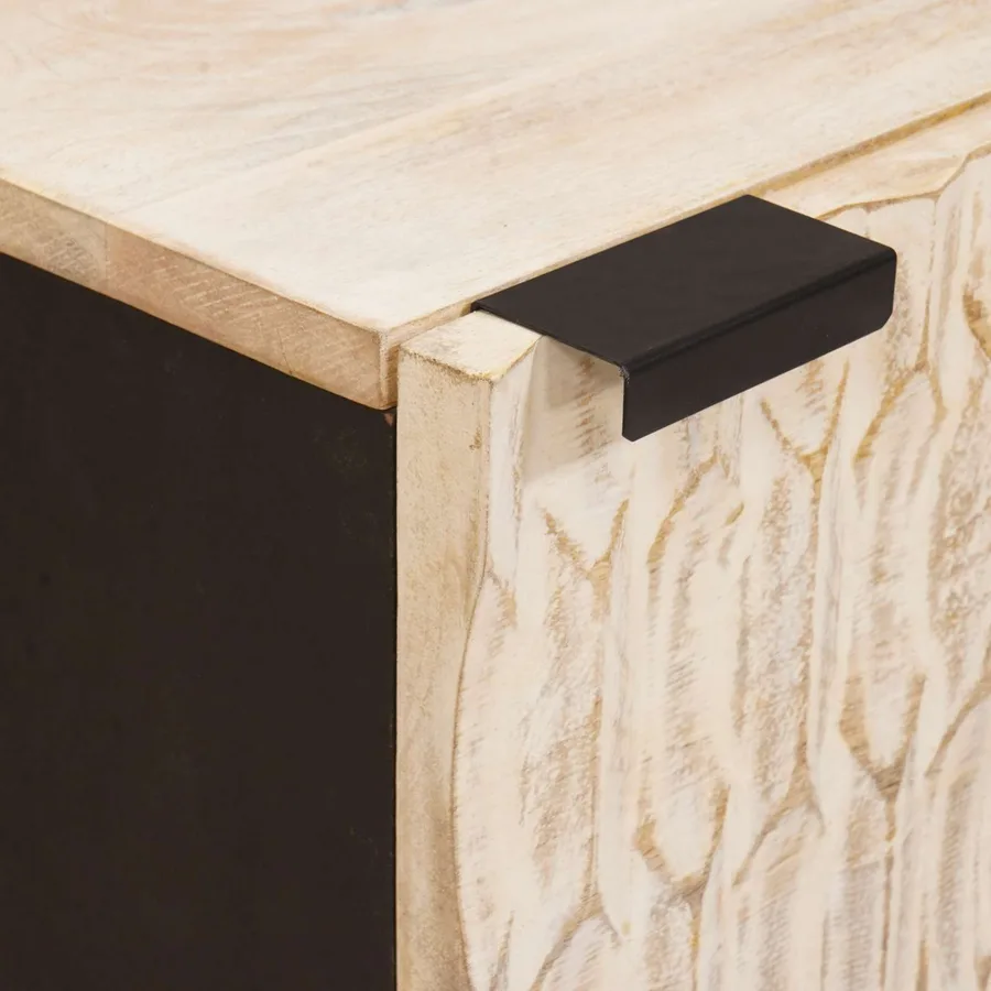 Cabinet de chevet Blanc 40 x 33 x 46 cm Bois de mangue massif - 6