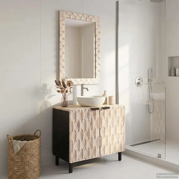Ensembles de salle de bain avec stockage Finition Lavage Blanc
