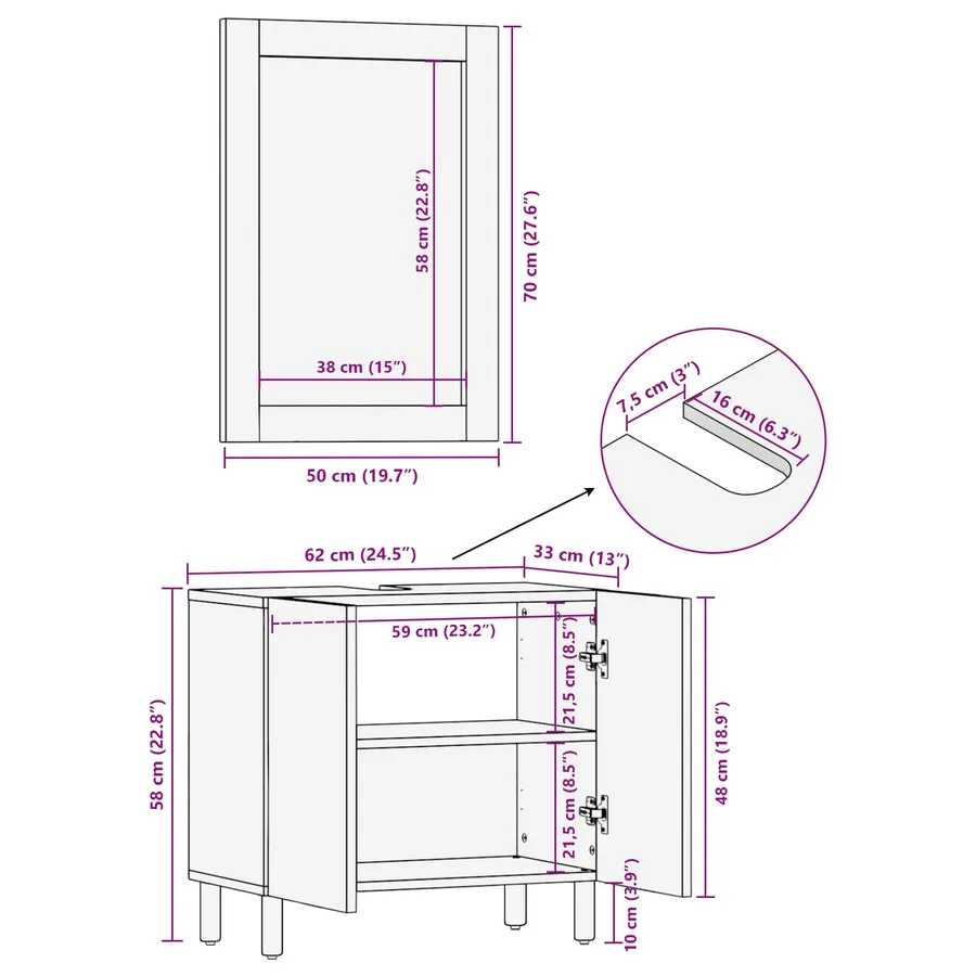 Ensembles de salle de bain avec stockage Finition Lavage Blanc - 14