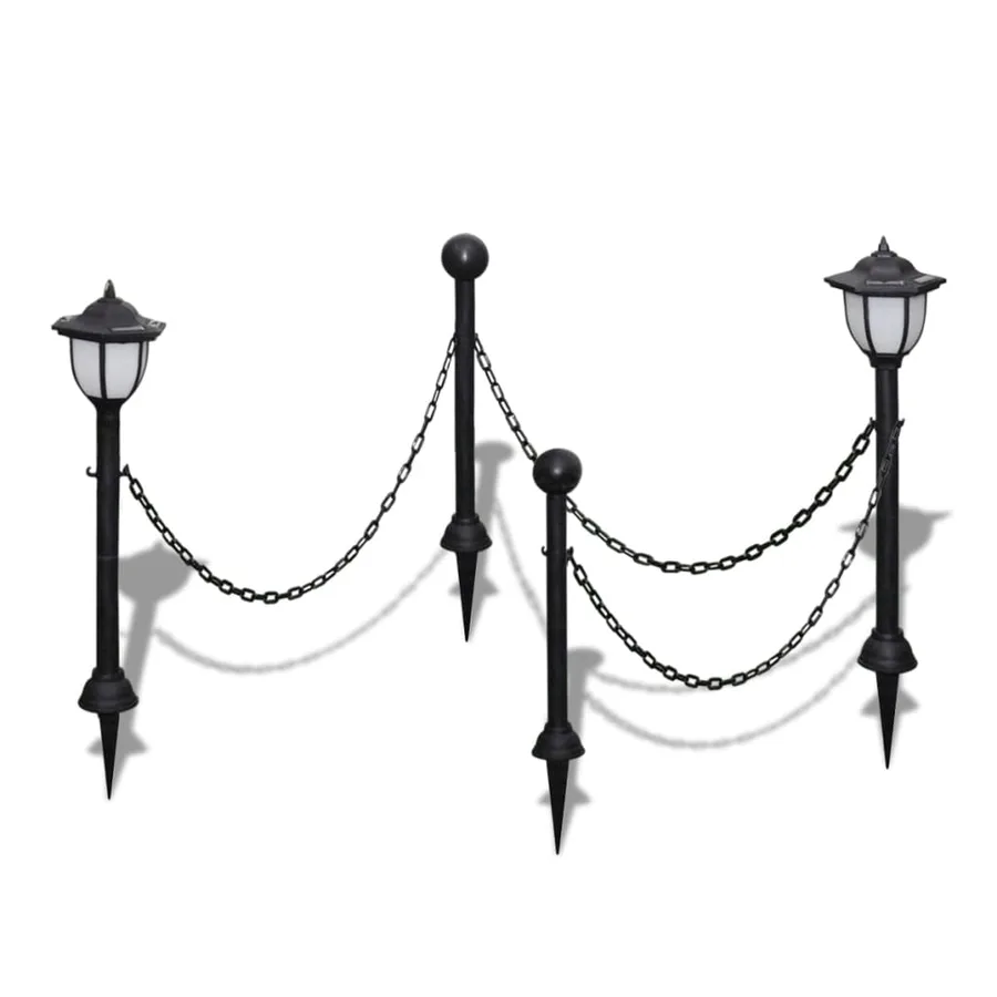 Clôture à chaîne avec deux lampes solaires LED et deux piquets - 2