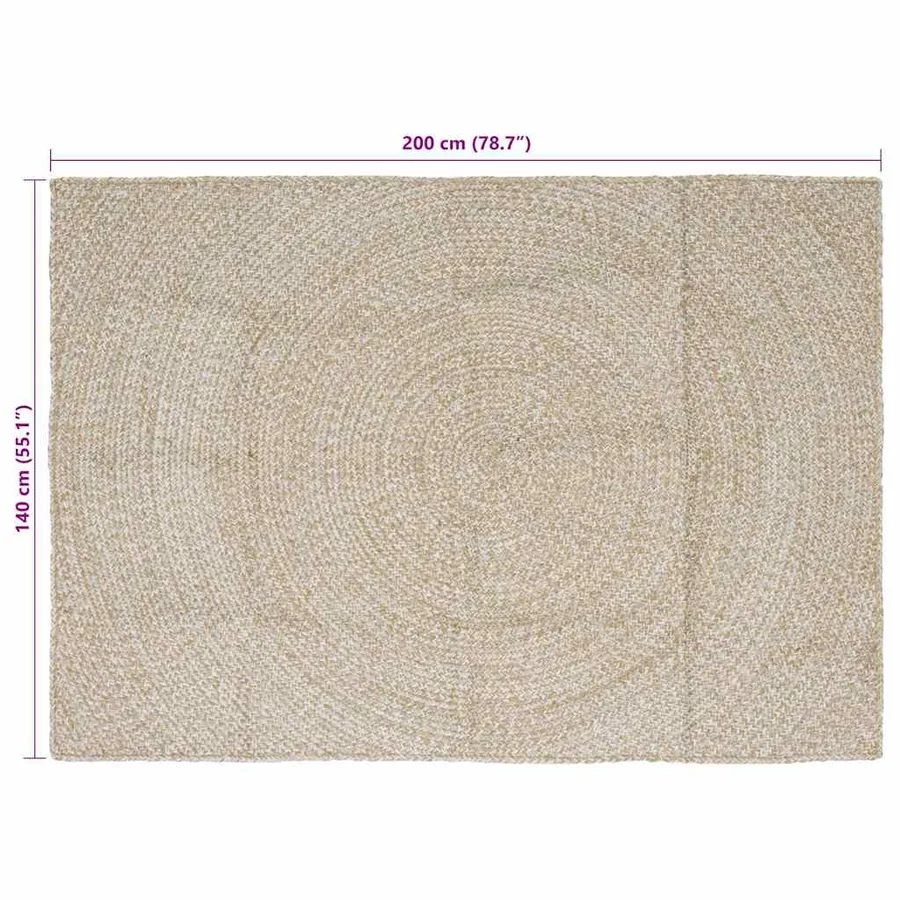 Tapis de surface Naturel et Blanc 140 x 200 cm Jute - 8