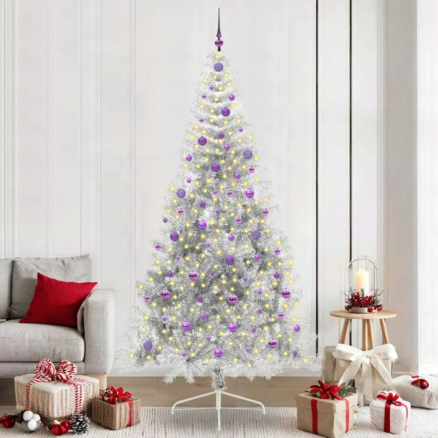 Sapin de Noël artificiel pré-éclairé Argent 240 cm PET