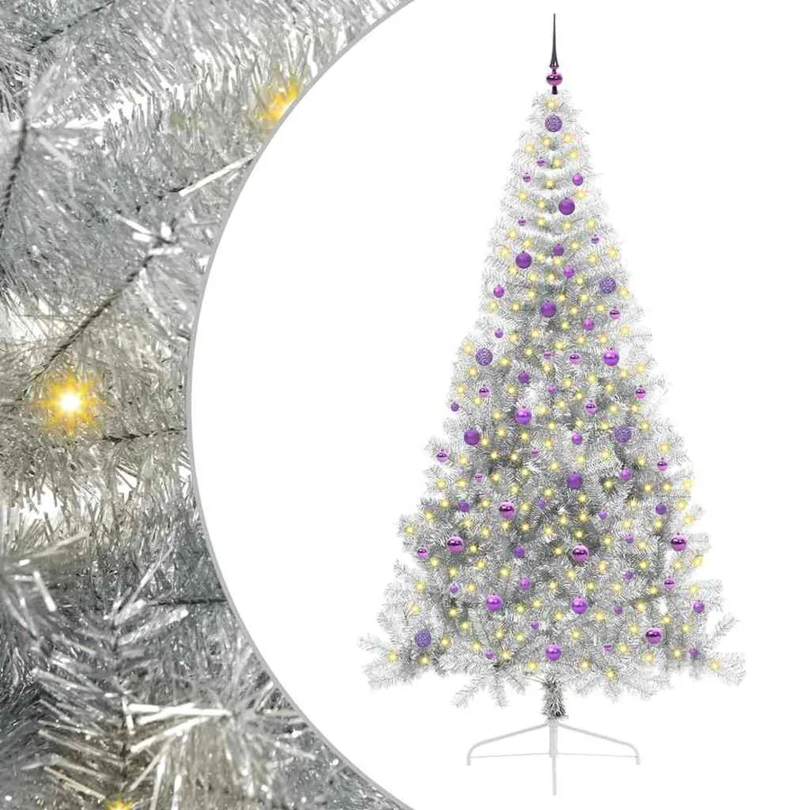 Sapin de Noël artificiel pré-éclairé Argent 240 cm PET - 2