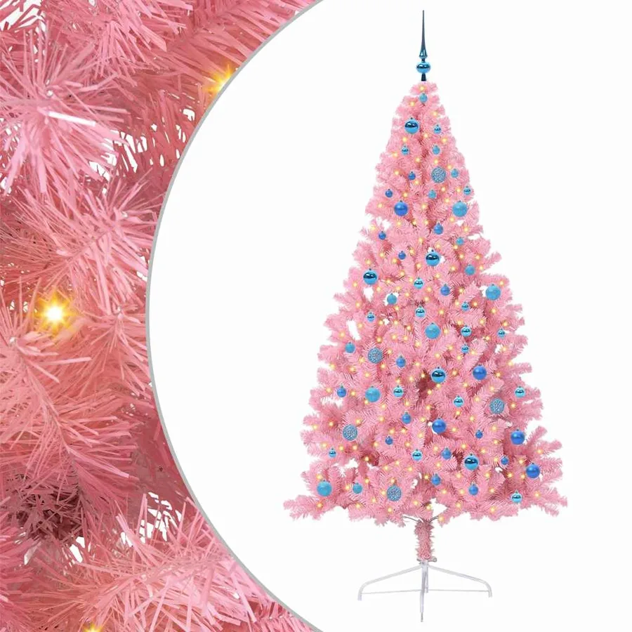 Sapin de Noël artificiel pré-éclairé Rose 240 cm PVC - 2