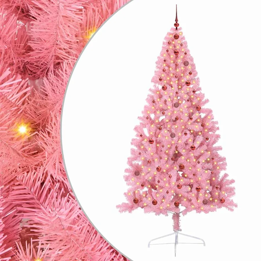 Sapin de Noël artificiel pré-éclairé Rose 240 cm PVC - 2