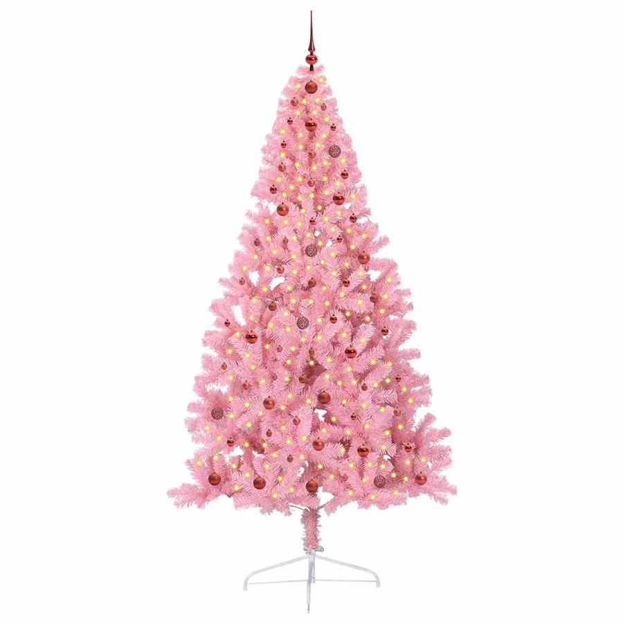 Sapin de Noël artificiel pré-éclairé Rose 240 cm PVC - 3