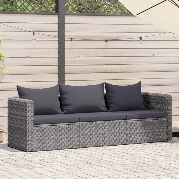 Meuble de jardin 3 pcs avec coussins Gris Résine tressée